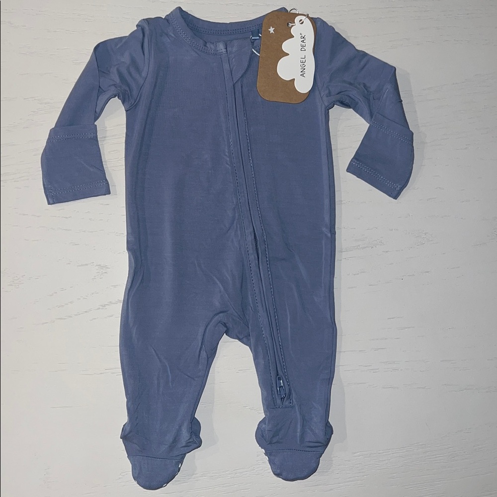 Angel Dear Basics Solid Bamboo Blue Tempest Footie 0-3 3-6 months